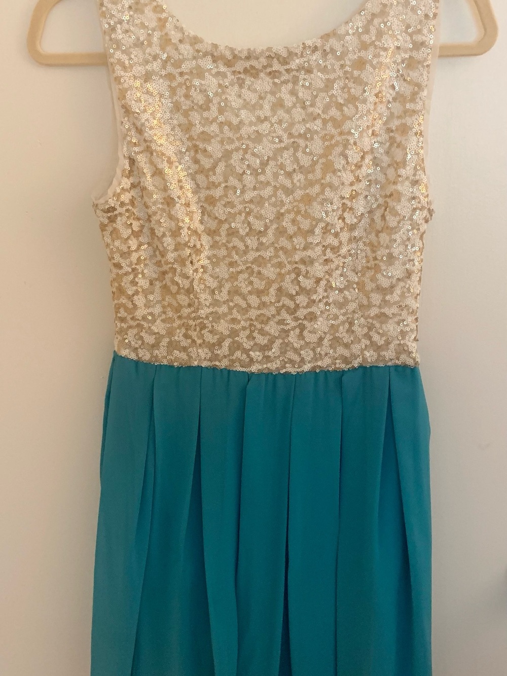 B Darlin Champagne Sequin Bodice Turquoise Chiffon Girls Dress